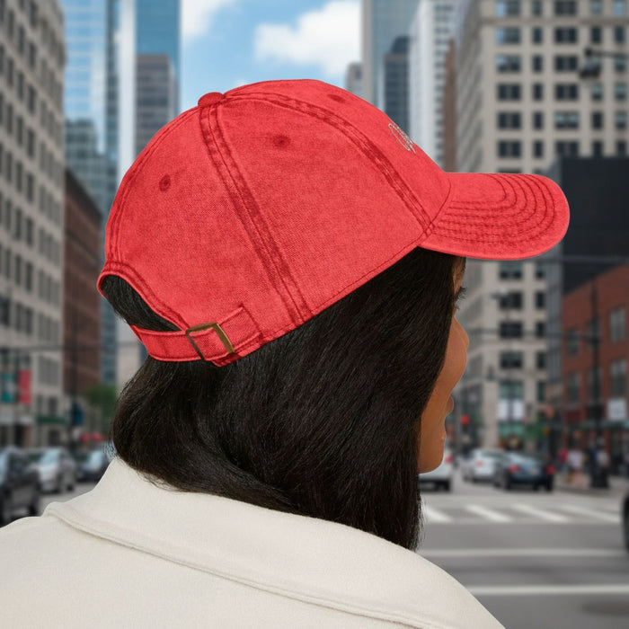 Vintage Embroidered Cap - Vivid Point Distressed Red Baseball Hat