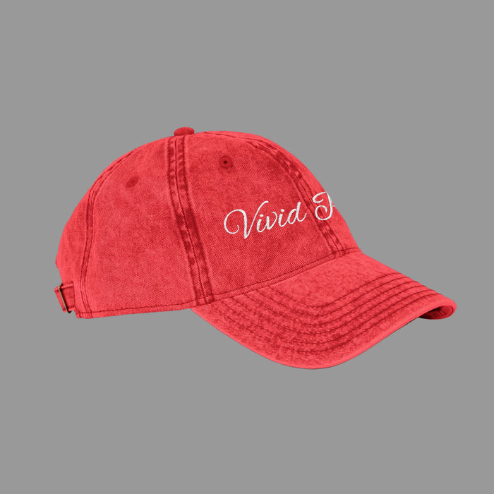 Vintage Embroidered Cap - Vivid Point Distressed Red Baseball Hat