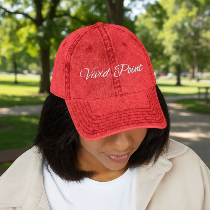 Vintage Embroidered Cap - Vivid Point Distressed Red Baseball Hat