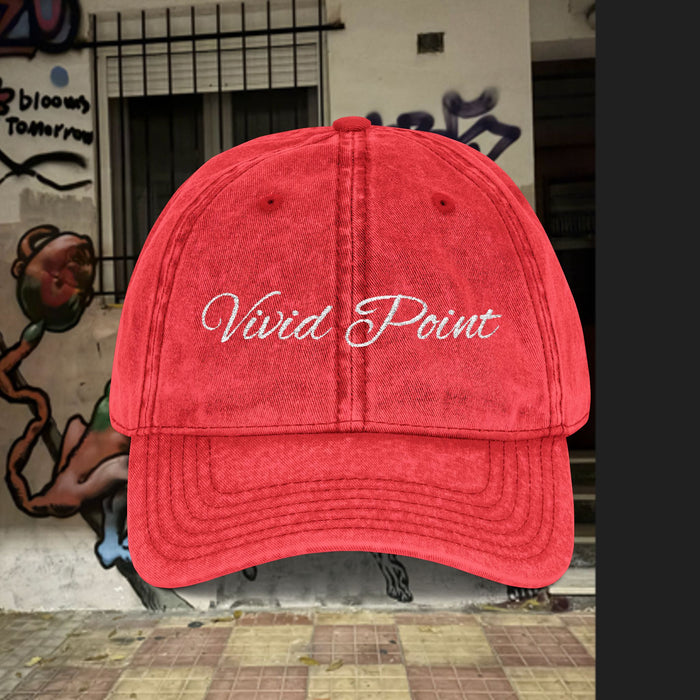 Vintage Embroidered Cap - Vivid Point Distressed Red Baseball Hat